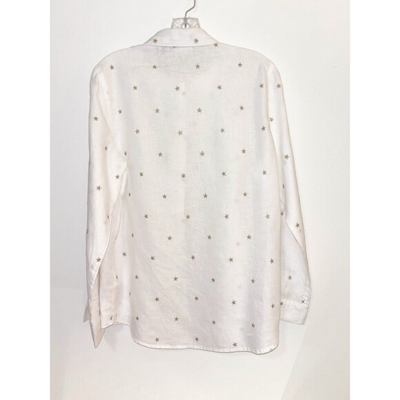 Nicole Miller White Linen Button Front Shirt With Embroidered Gold Stars, Medium - Picture 3 of 4